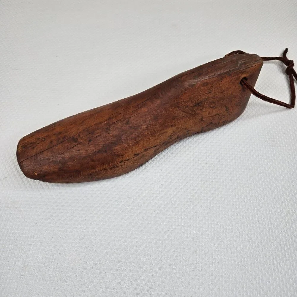 Antique Cobbler Wooden Shoe Form Leather Strap For Display Decor Primitive